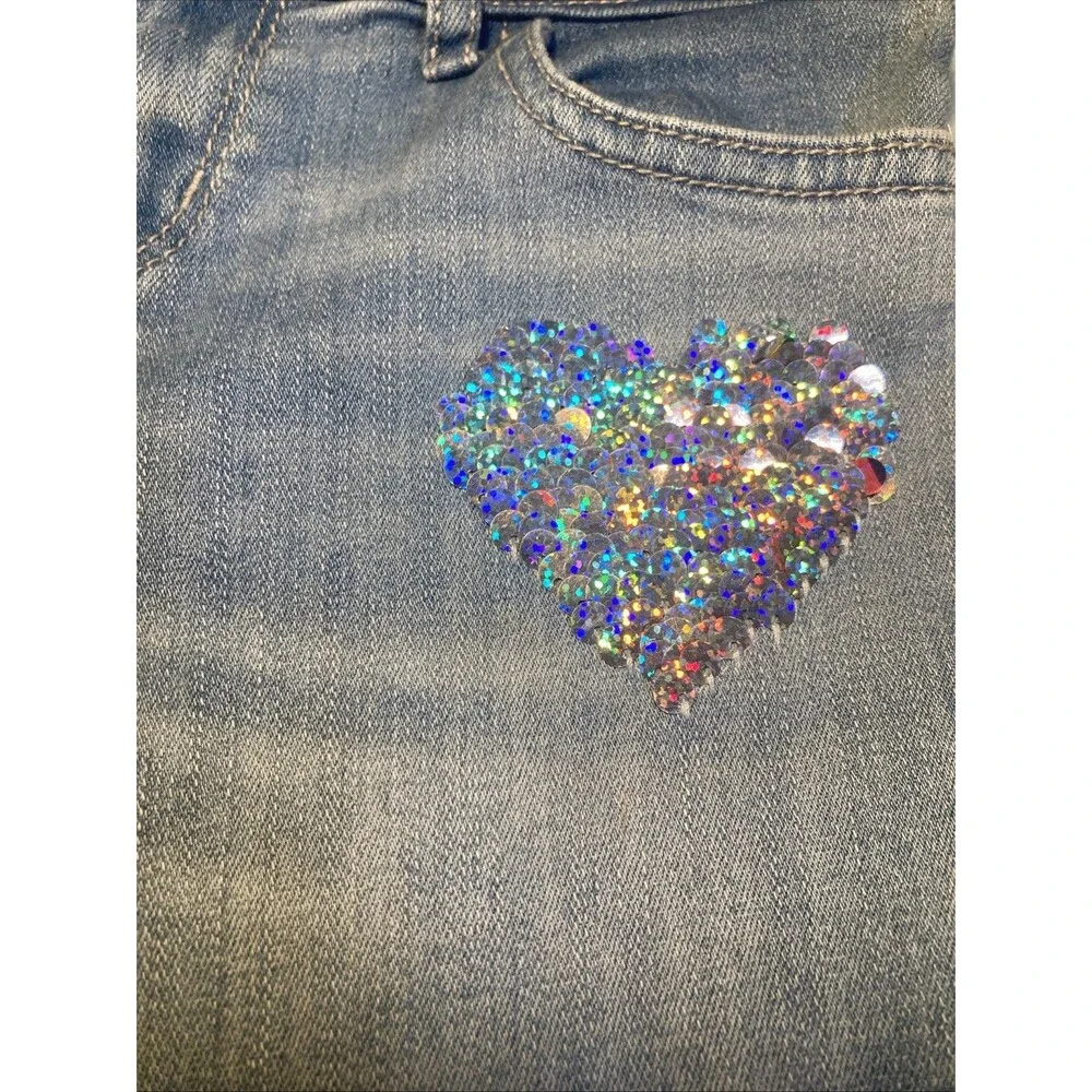 Girls' 6x/7 Children's Place Jeans, Sequin Heart, Super Skinny, GUC